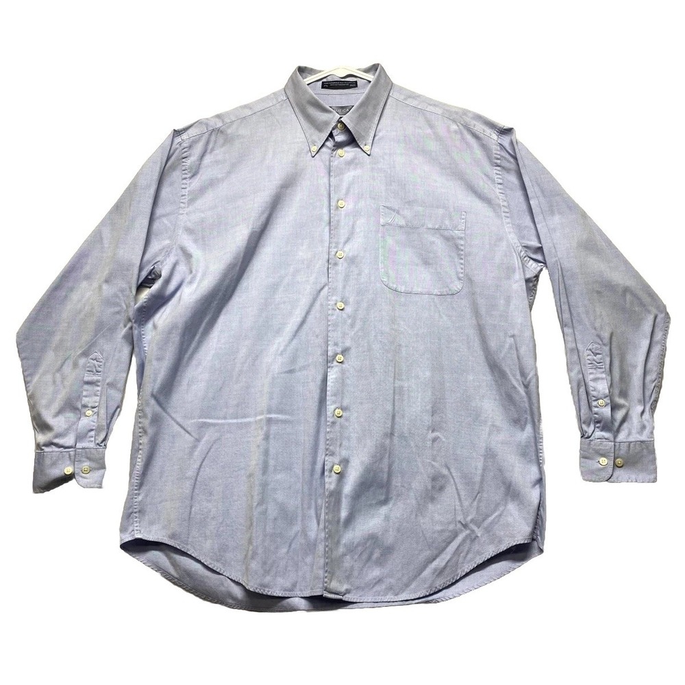 Nautica 80's 2 Ply Dress Shirt Mens 17.5 Blue Cotton Business Formal Pleated
